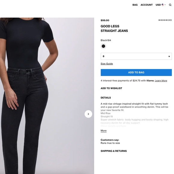 Good American Good Legs Straight Jeans in Black - Picture 5 of 6